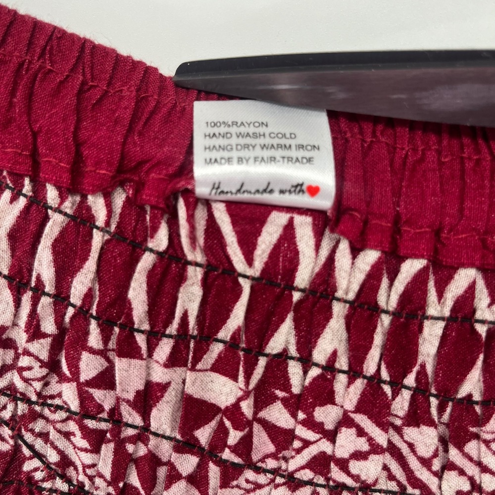 Bangkok Pants Elephant Print Skirt Women One Size Burgundy Smocked Waist Boho - Picture 9 of 9